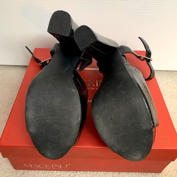 Mackin J Black Faux Leather Sleek Thick Wedged 7” Platform Heels | US Size 7W - Picture 8 of 9